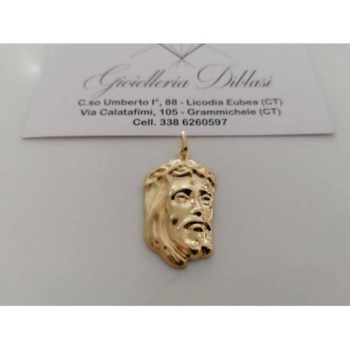 CIONDOLO Pendente MEDAGLIA VOLTO DI GESU' CRISTO ORO GIALLO 18 KARATI 750%/1000 - 1