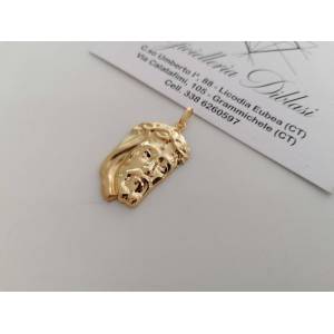 CIONDOLO Pendente MEDAGLIA VOLTO DI GESU' CRISTO ORO GIALLO 18 KARATI 750%/1000 - 1 2