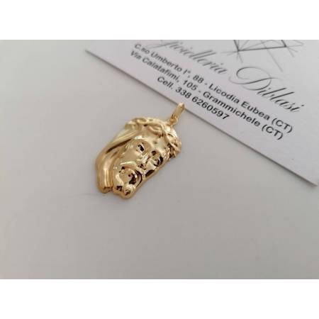 CIONDOLO Pendente MEDAGLIA VOLTO DI GESU' CRISTO ORO GIALLO 18 KARATI 750%/1000 - 2