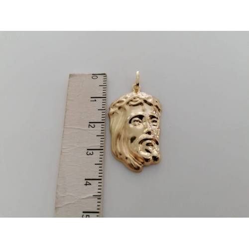 CIONDOLO Pendente MEDAGLIA VOLTO DI GESU' CRISTO ORO GIALLO 18 KARATI 750%/1000 - 3