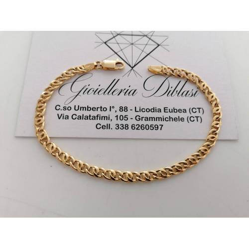 BRACCIALE Uomo Donna Unisex ORO GIALLO 18 Karati 750%/1000 Maglia CATENA Piatta - 1