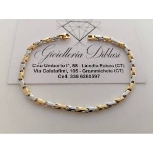 BRACCIALE Oro 18 Karati 750% Uomo Donna Unisex ORO GIALLO BIANCO Maglia Bicolore - 1