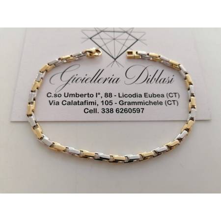 BRACCIALE Oro 18 Karati 750% Uomo Donna Unisex ORO GIALLO BIANCO Maglia Bicolore - 1