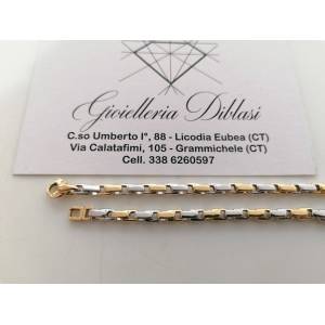BRACCIALE Oro 18 Karati 750% Uomo Donna Unisex ORO GIALLO BIANCO Maglia Bicolore - 1 2