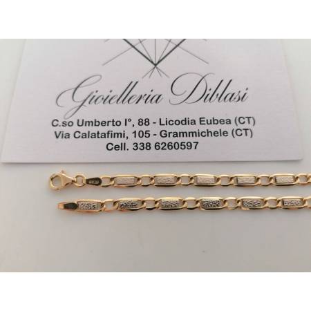 COLLANA In ORO Bicolore GIALLO E BIANCO 18 Karati 750% Uomo Donna CATENA Collier - 2