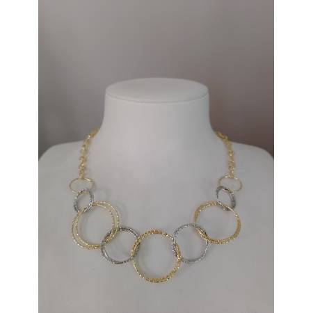 COLLANA ORO 18 KT 750% Bicolore GIALLO BIANCO Donna COLLIER CATENA Maglia Cerchi