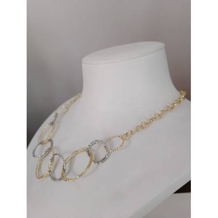 COLLANA ORO 18 KT 750% Bicolore GIALLO BIANCO Donna COLLIER CATENA Maglia Cerchi