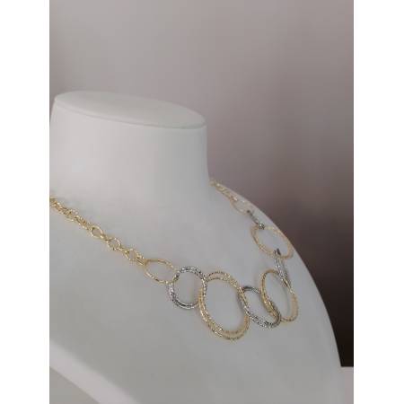 COLLANA ORO 18 KT 750% Bicolore GIALLO BIANCO Donna COLLIER CATENA Maglia Cerchi