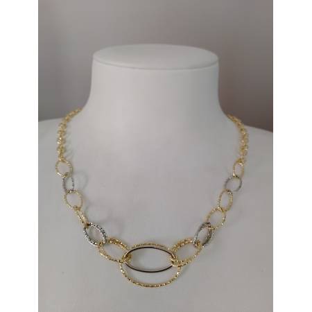 COLLANA ORO 18 KT 750% Bicolore GIALLO BIANCO Donna COLLIER CATENA Maglia Ovali