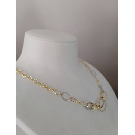 COLLANA ORO 18 KT 750% Bicolore GIALLO BIANCO Donna COLLIER CATENA Maglia Ovali