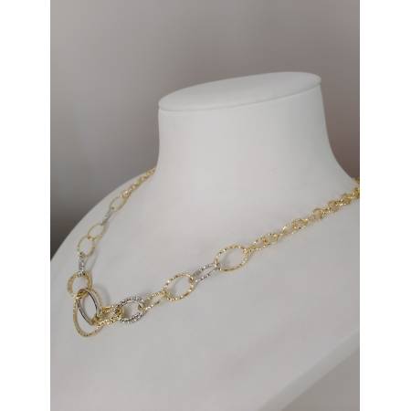 COLLANA ORO 18 KT 750% Bicolore GIALLO BIANCO Donna COLLIER CATENA Maglia Ovali