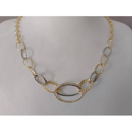 COLLANA ORO 18 KT 750% Bicolore GIALLO BIANCO Donna COLLIER CATENA Maglia Ovali