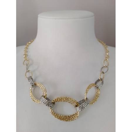 COLLANA ORO 18KT 750% GIALLO BIANCO Donna COLLIER CATENA Maglia Ovali Diamantati