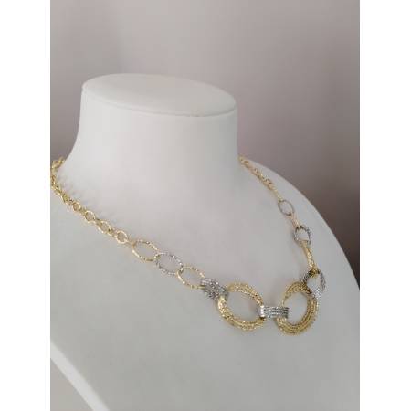 COLLANA ORO 18KT 750% GIALLO BIANCO Donna COLLIER CATENA Maglia Ovali Diamantati