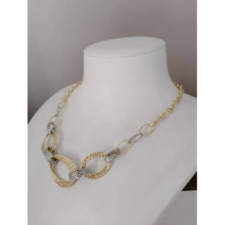 COLLANA ORO 18KT 750% GIALLO BIANCO Donna COLLIER CATENA Maglia Ovali Diamantati