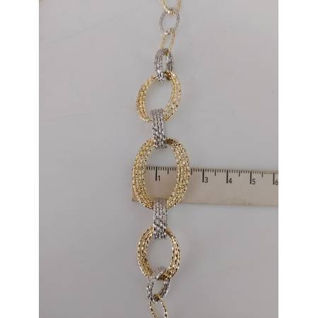 COLLANA ORO 18KT 750% GIALLO BIANCO Donna COLLIER CATENA Maglia Ovali Diamantati
