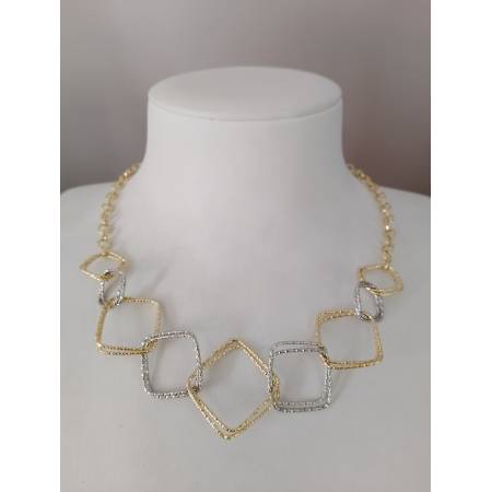 COLLANA ORO 18 Karati 750% GIALLO BIANCO Donna COLLIER CATENA Rombi Diamantati