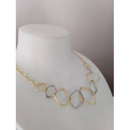 COLLANA ORO 18 Karati 750% GIALLO BIANCO Donna COLLIER CATENA Rombi Diamantati
