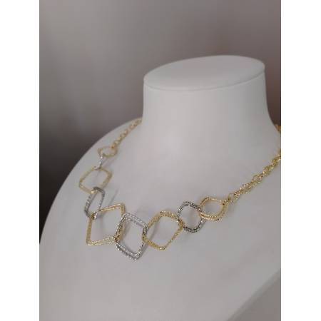 COLLANA ORO 18 Karati 750% GIALLO BIANCO Donna COLLIER CATENA Rombi Diamantati