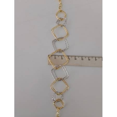 COLLANA ORO 18 Karati 750% GIALLO BIANCO Donna COLLIER CATENA Rombi Diamantati