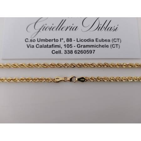 COLLANA ORO GIALLO 18 Kt 750% Modello CORDA LASER FUNE Collier Uomo Donna Unisex