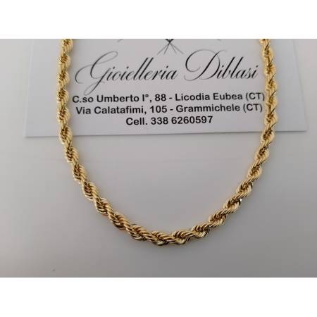 COLLANA ORO GIALLO 18 Kt 750% Modello CORDA LASER FUNE Collier Uomo Donna Unisex