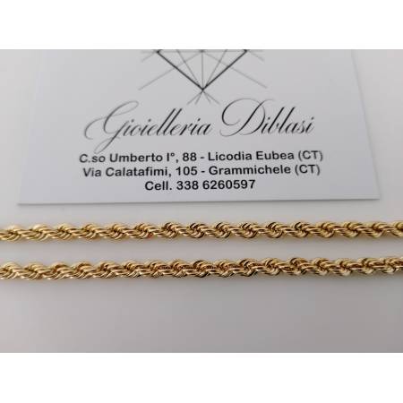 COLLANA ORO GIALLO 18 Kt 750% Modello CORDA LASER FUNE Collier Uomo Donna Unisex