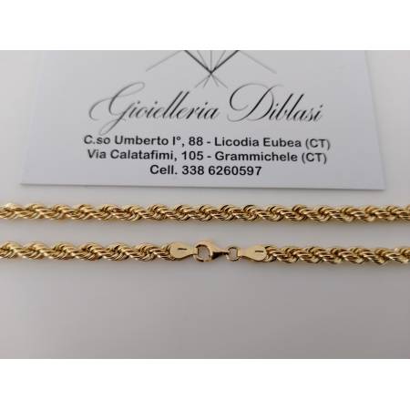 COLLANA ORO GIALLO 18 Kt 750% Modello CORDA LASER FUNE Collier Uomo Donna Unisex