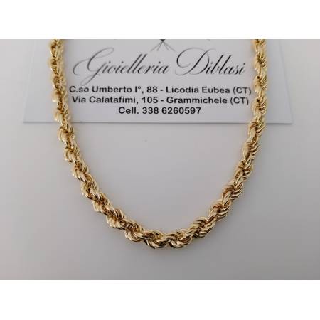 COLLANA ORO GIALLO 18 Kt 750% Modello CORDA LASER FUNE Treccia Uomo Donna Unisex