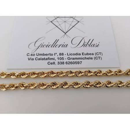 COLLANA ORO GIALLO 18 Kt 750% Modello CORDA LASER FUNE Treccia Uomo Donna Unisex