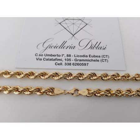 COLLANA ORO GIALLO 18 Kt 750% Modello CORDA LASER FUNE Treccia Uomo Donna Unisex