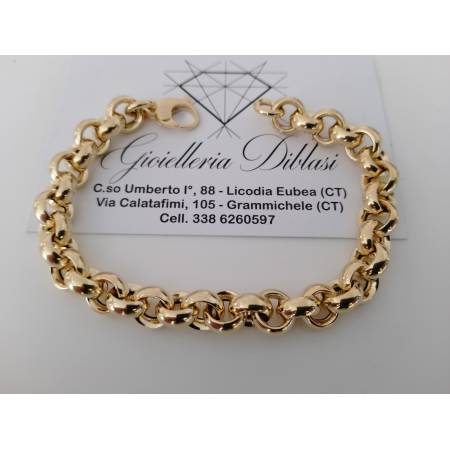 BRACCIALE Donna ORO GIALLO 18 Karati 750%/1000 Maglia CATENA Rolò Lucida Liscia