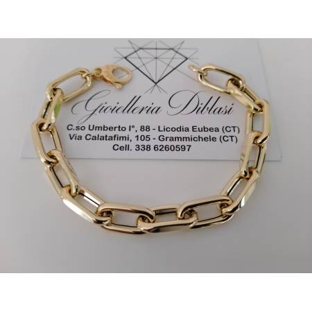 BRACCIALE Donna ORO GIALLO 18 Karati 750%/1000 Maglia CATENA Larga Lucida Italia