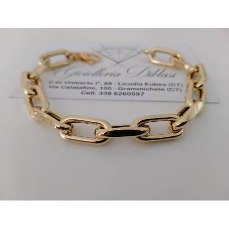 BRACCIALE Donna ORO GIALLO 18 Karati 750%/1000 Maglia CATENA Larga Lucida Italia