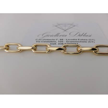BRACCIALE Donna ORO GIALLO 18 Karati 750%/1000 Maglia CATENA Larga Lucida Italia