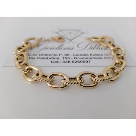 BRACCIALE Donna ORO GIALLO 18 Karati 750%/1000 CATENA Alternata Lucida Lavorata