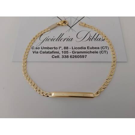 BRACCIALE Uomo Donna ORO GIALLO 18 Karati 750% Grumetta Con Targhetta Piastrina