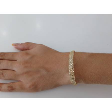 BRACCIALE Donna ORO GIALLO E BIANCO 18 Karati 750%/1000 Maglia ELASTICA Bicolore
