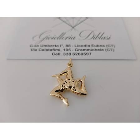 CIONDOLO PENDENTE TRINACRIA SICILIANA IN ORO GIALLO 18 KARATI 750% Made In Italy