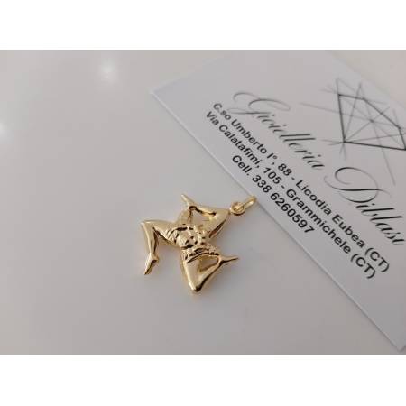 CIONDOLO PENDENTE TRINACRIA SICILIANA IN ORO GIALLO 18 KARATI 750% Made In Italy