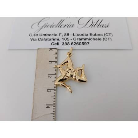 CIONDOLO PENDENTE TRINACRIA SICILIANA IN ORO GIALLO 18 KARATI 750% Made In Italy