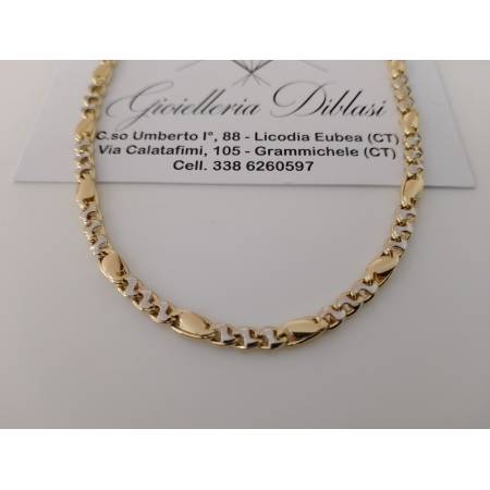COLLANA Collier CATENA Girocollo ORO 18 KT 750% GIALLO BIANCO Maglia Uomo Donna