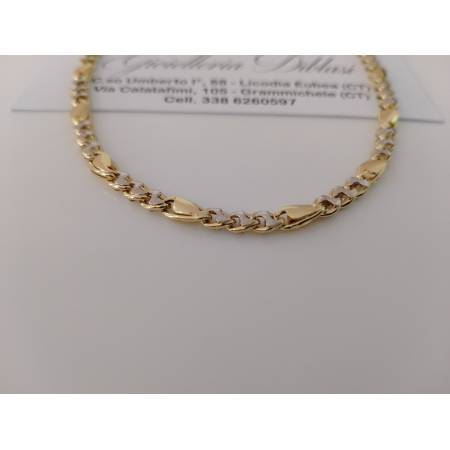 COLLANA Collier CATENA Girocollo ORO 18 KT 750% GIALLO BIANCO Maglia Uomo Donna