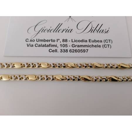 COLLANA Collier CATENA Girocollo ORO 18 KT 750% GIALLO BIANCO Maglia Uomo Donna