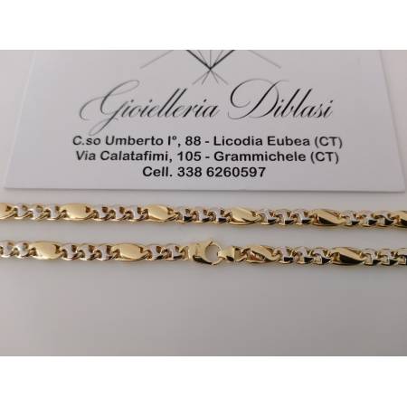 COLLANA Collier CATENA Girocollo ORO 18 KT 750% GIALLO BIANCO Maglia Uomo Donna