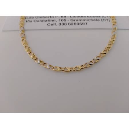 COLLANA Collier CATENA Girocollo ORO 18 KT 750% GIALLO BIANCO Maglia Uomo Donna