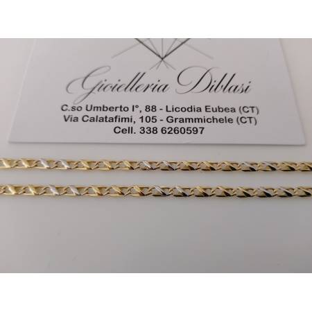 COLLANA Collier CATENA Girocollo ORO 18 KT 750% GIALLO BIANCO Maglia Uomo Donna