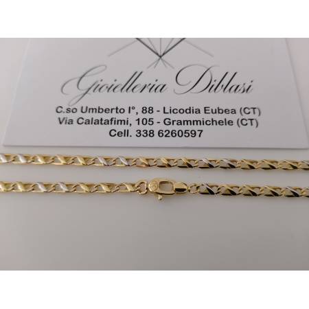COLLANA Collier CATENA Girocollo ORO 18 KT 750% GIALLO BIANCO Maglia Uomo Donna