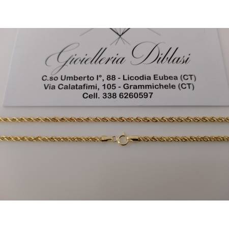 COLLANA ORO GIALLO 18 Karati 750% Girocollo Modello CORDA LASER FUNE Uomo Donna
