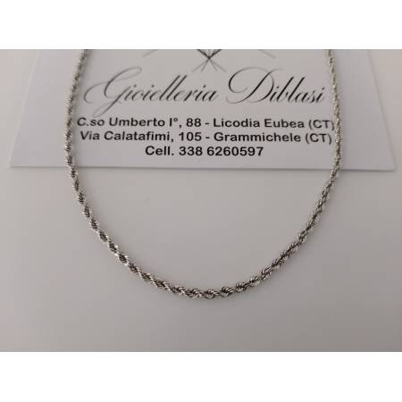COLLANA ORO BIANCO 18 Kt 750% Uomo Donna Modello CORDA Laser COLLIER Girocollo